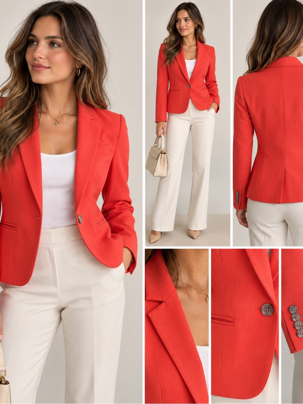 Ann Taylor Coral Red One Button Tailored Blazer Size 6 Career Workwear